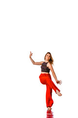 Style dancer posing on a studio white background