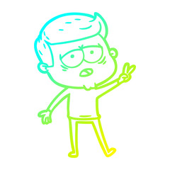 cold gradient line drawing cartoon tired man
