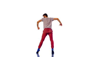 Fototapeta na wymiar Teenager dancing break dance in action isolated on white