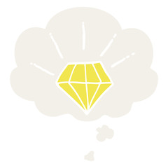 cartoon tattoo diamond and thought bubble in retro style