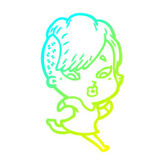 cold gradient line drawing cartoon surprised girl