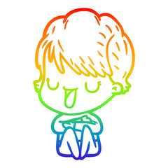 rainbow gradient line drawing cartoon woman talking
