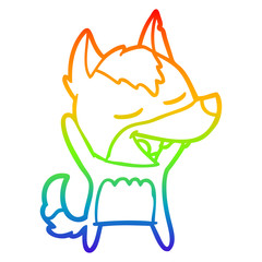rainbow gradient line drawing cartoon wolf laughing