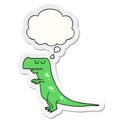 cartoon dinosaur and thought bubble as a printed sticker