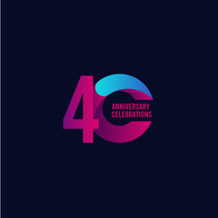 40 Years Anniversary Celebration, Purple and Blue Gradient Vector Template Design Illustration