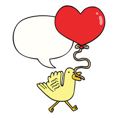 cartoon bird and heart balloon and speech bubble