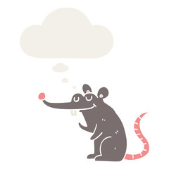 cartoon rat and thought bubble in retro style