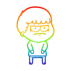 rainbow gradient line drawing cartoon annoyed man