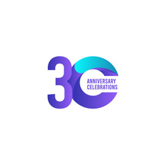 30 Years Anniversary Celebration, Purple and Blue Gradient Vector Template Design Illustration