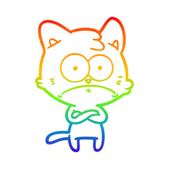 rainbow gradient line drawing cartoon nervous cat