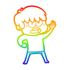 rainbow gradient line drawing worried cartoon boy