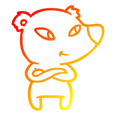 warm gradient line drawing cute cartoon bear with crossed arms
