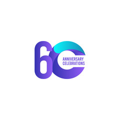 60 Years Anniversary Celebration, Purple and Blue Gradient Vector Template Design Illustration