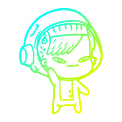 Obraz premium cold gradient line drawing cartoon astronaut woman