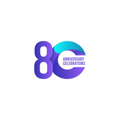 80 Years Anniversary Celebration, Purple and Blue Gradient Vector Template Design Illustration