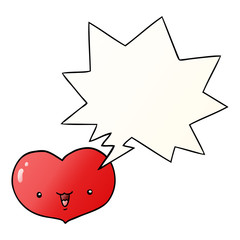 cartoon love heart character and speech bubble in smooth gradient style