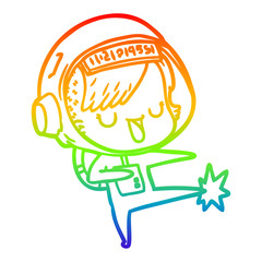 rainbow gradient line drawing cartoon astronaut woman