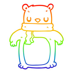 rainbow gradient line drawing cartoon bear with scarf