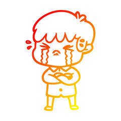 warm gradient line drawing crying boy cartoon