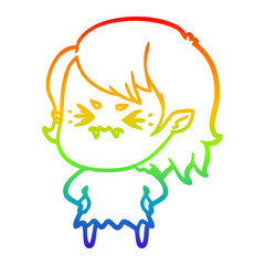 rainbow gradient line drawing annoyed cartoon vampire girl