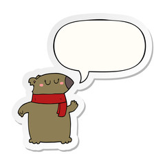cartoon bear and scarf and speech bubble sticker