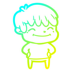 cold gradient line drawing happy cartoon boy