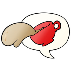 cartoon mug of coffee and speech bubble in smooth gradient style