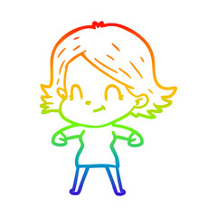 rainbow gradient line drawing cartoon friendly girl