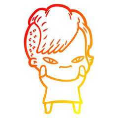 warm gradient line drawing cute cartoon girl with hipster haircut