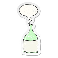 cartoon bottle and speech bubble distressed sticker