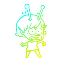 cold gradient line drawing cartoon shocked alien girl