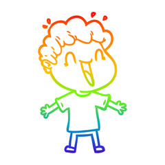 Fototapeta na wymiar rainbow gradient line drawing cartoon happy man