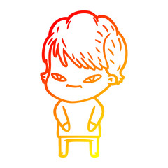 warm gradient line drawing cartoon happy woman