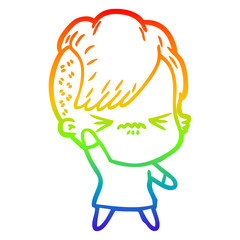 rainbow gradient line drawing cartoon annoyed hipster girl