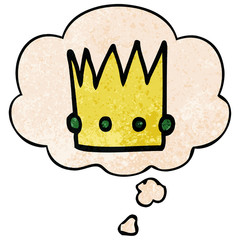 cartoon crown and thought bubble in grunge texture pattern style