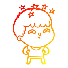 warm gradient line drawing cartoon amazed boy