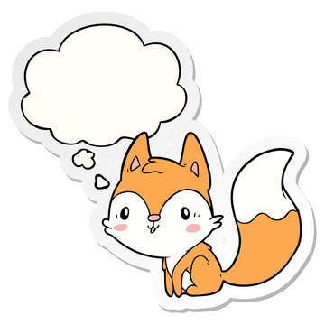 cartoon fox and thought bubble as a printed sticker