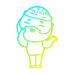 cold gradient line drawing cartoon happy bearded man
