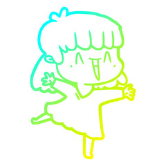 cold gradient line drawing cartoon woman