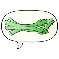 cartoon asparagus and speech bubble in smooth gradient style