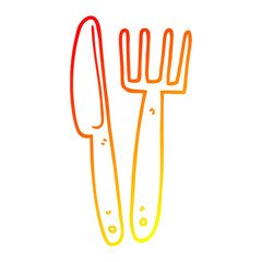 warm gradient line drawing cartoon knife and fork