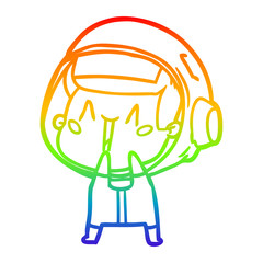 rainbow gradient line drawing happy cartoon astronaut