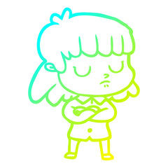 cold gradient line drawing cartoon indifferent woman folding arms
