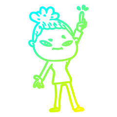 cold gradient line drawing cartoon woman