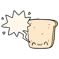 cartoon slice of bread and speech bubble in comic book style