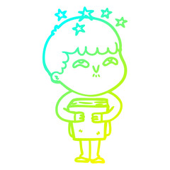 cold gradient line drawing cartoon amazed boy