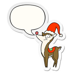 cartoon christmas reindeer and speech bubble sticker