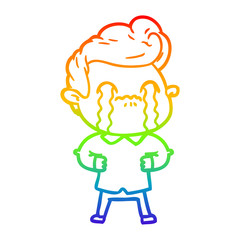 rainbow gradient line drawing cartoon man crying