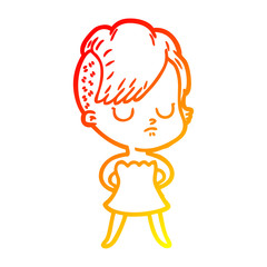 warm gradient line drawing cartoon woman