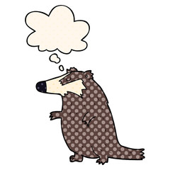 cartoon badger and thought bubble in comic book style